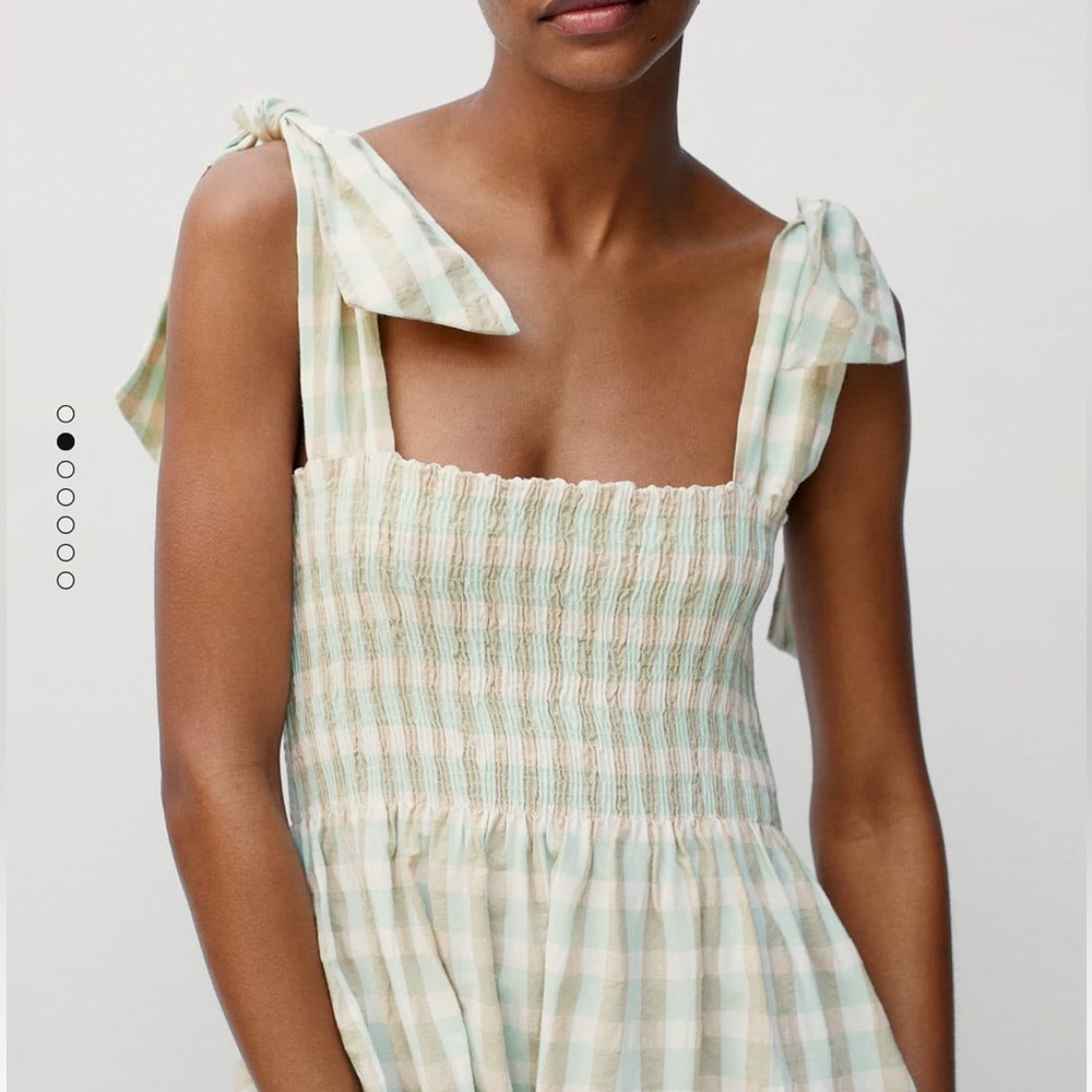 Mango Green and Cream Checkered Midi Dress